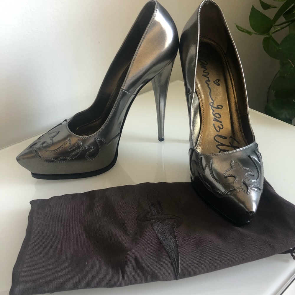 Lanvin Designer silver platform heels size 10